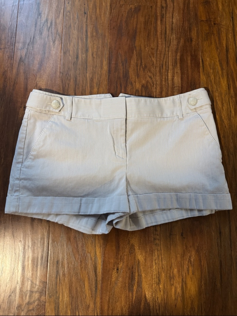 Express Women's Striped Shorts in Tan and White 12 Dress Shorts